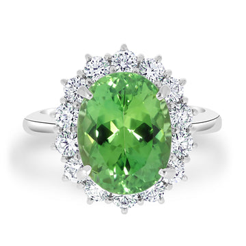 5.13ct Chrome Tourmaline Ring with 1.04tct Diamonds set in 900 Platinum