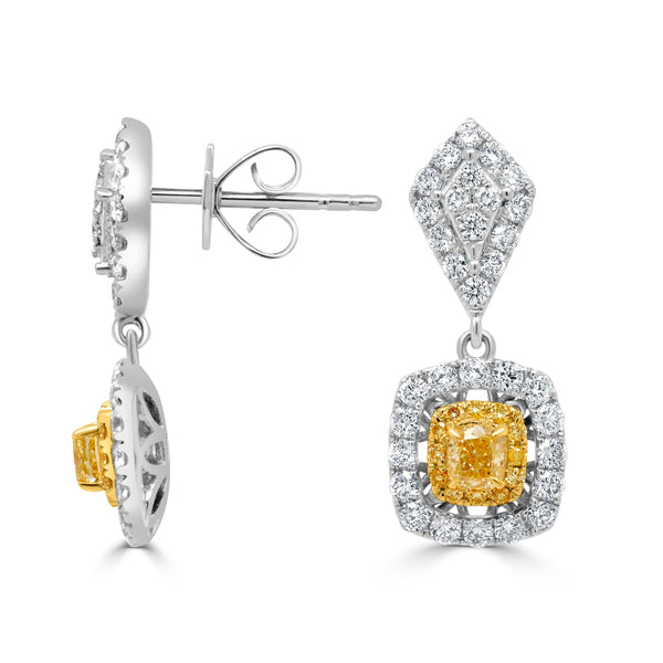 0.36tct Yellow Diamond Earring with 0.96tct Diamonds set in 18K Two Tone Gold