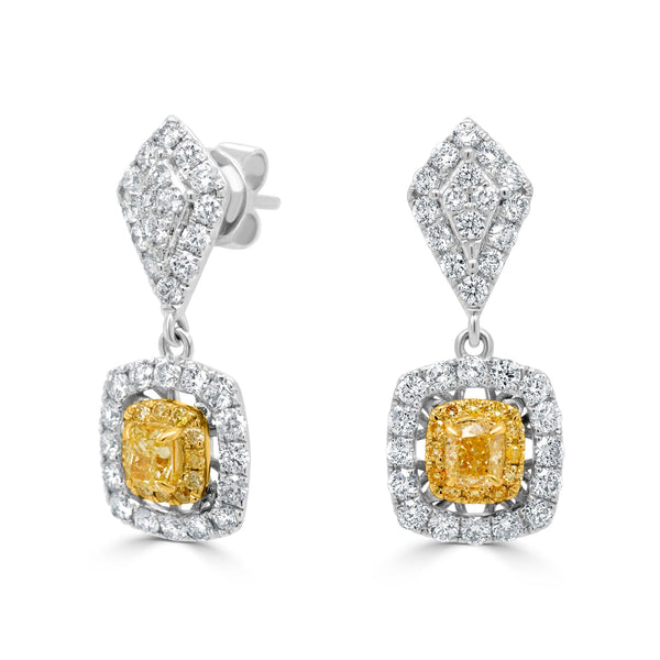 0.36tct Yellow Diamond Earring with 0.96tct Diamonds set in 18K Two Tone Gold