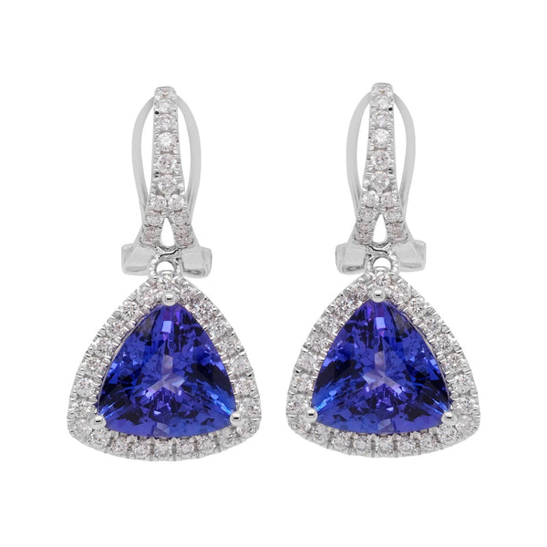 5.37tct Tanzanite earrings with 0.55tct diamonds set in 14K white gold