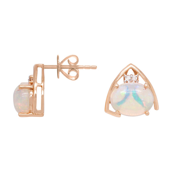 2.24ct Opal Stud earrings with 0.04ct diamonds set in 14K yellow gold