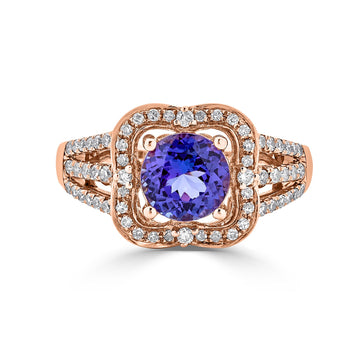 1.63ct Tanzanite ring with 0.41tct diamonds set in 14K rose gold