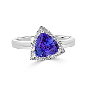 1.59ct Tanzanite ring with 0.12tct diamonds set in 14K white gold