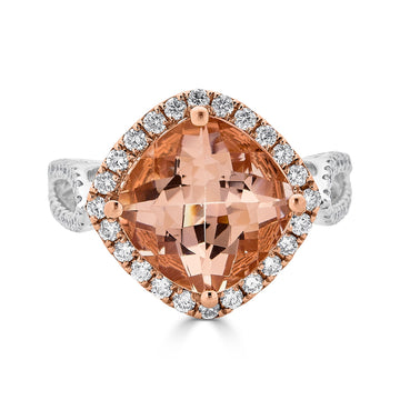 5.24Ct Morganite Ring With 0.68Tct Diamonds In 14K Two Tone Gold