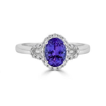 1.31ct Tanzanite ring with 0.22tct diamonds set in 14K white gold