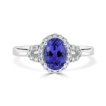1.31ct Tanzanite ring with 0.22tct diamonds set in 14kt white gold