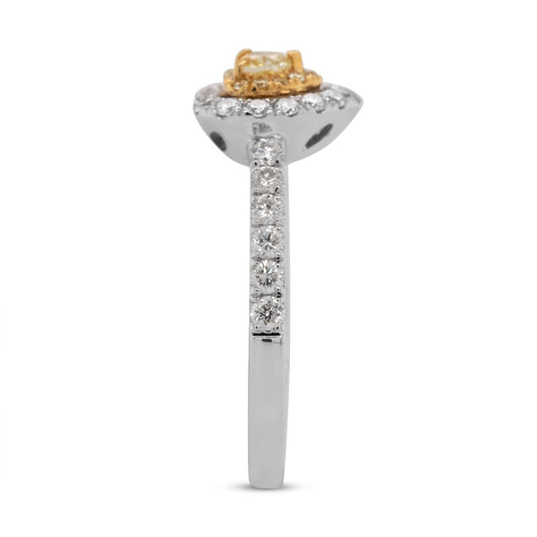 0.18Ct Yellow Diamond Ring With 0.55Tct Diamonds In 18K Two Tone Gold