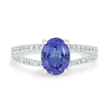1.68ct Tanzanite Rings with 0.30tct diamonds set in 14kt white gold