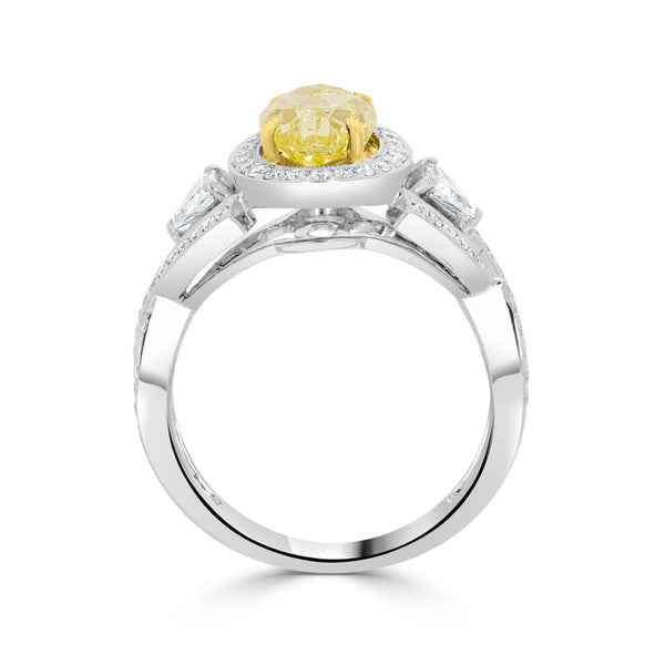 1.74ct Yellow Diamond Ring with 0.6tct Diamonds set in 18K Two Tone Gold