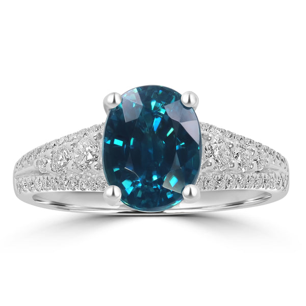 4.29ct Blue Zircon Rings with 0.38tct Diamond set in 14K White Gold