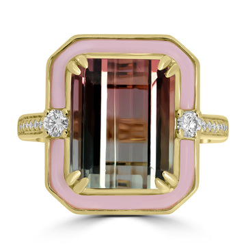 7.89ct Tourmaline Rings with 0.2tct Diamond set in 18K Yellow Gold