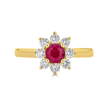0.64ct Ruby Ring with 0.48tct Diamonds set in 14K Yellow Gold