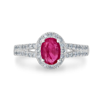 0.76ct Ruby Ring with 0.44tct Diamonds set in 14K White Gold