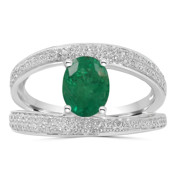 1.3ct Emerald Rings with 0.45tct Diamond set in 14K White Gold
