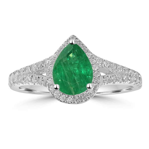 1.33ct Emerald Rings with 0.36tct Diamond set in 14K White Gold