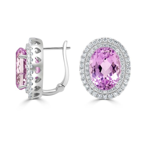 16.24tct Kunzite Earring with 1.39tct Diamonds set in 14K White Gold