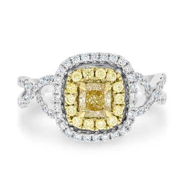 0.41ct Yellow Diamond Rings with 0.90tct Diamond set in 18KW & 22KY