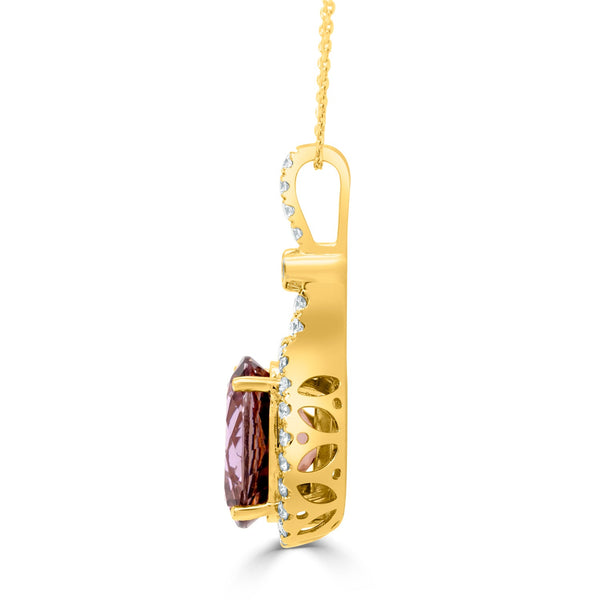 3.96ct Copper Pink Pendant with 0.36tct Diamonds set in 14K Yellow Gold
