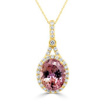 3.96ct Copper Pink Pendant with 0.36tct Diamonds set in 14K Yellow Gold