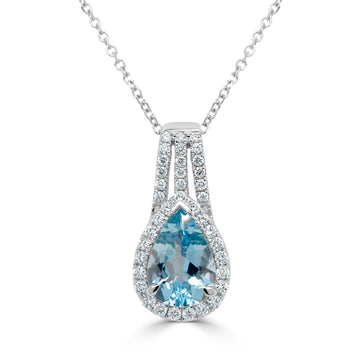 1.46ct Aquamarine Pendant with 0.34tct Diamonds set in 14K White Gold