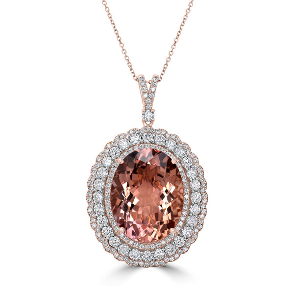 25.39ct Morganite Pendant with 3.66tct Diamonds set in 14K Two Tone Gold