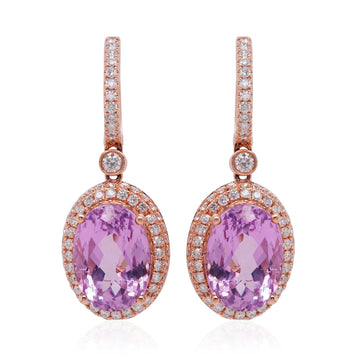 16.67Tct Kunzite With 1.79Tct Diamonds In 14K Rose Gold Earrings
