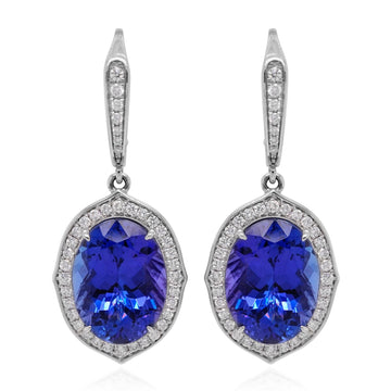 17.72Tct Tanzanite With 0.77Tct Diamonds In 14K White Gold Earrings