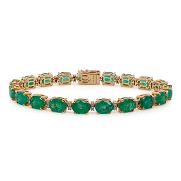 21.81Tct Emerald With 0.58Tct Diamonds In 14K Yellow Gold Bracelet