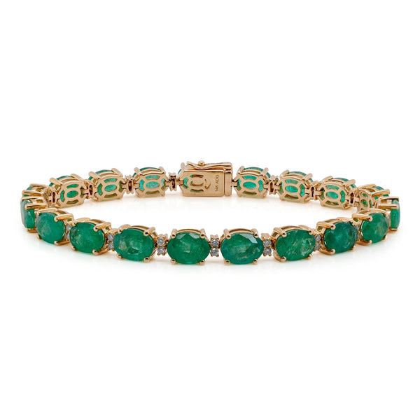 21.81Tct Emerald With 0.58Tct Diamonds In 14K Yellow Gold Bracelet