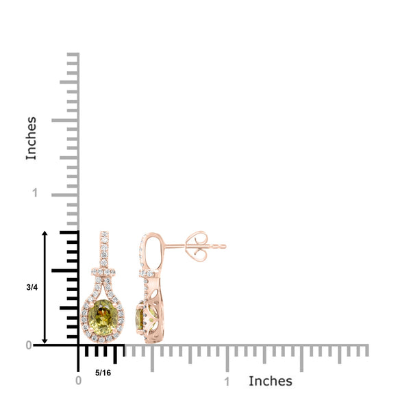 2.21Ct Demantoid Garnet Earrings With 0.38Tct Diamonds Set In 14K Yellow Gold