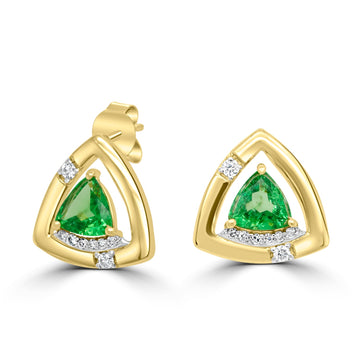 1.18Tct Tsavorite Stud Earrings With 0.14Tct Diamonds Set In 14K Yellow Gold