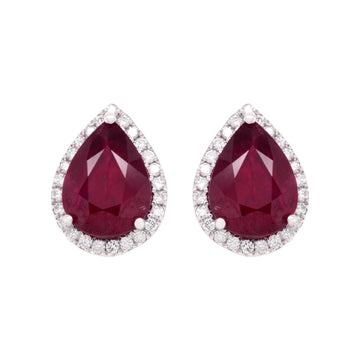 3.16ct Ruby Stud earrings with 0.18ct diamonds set in 14K white gold