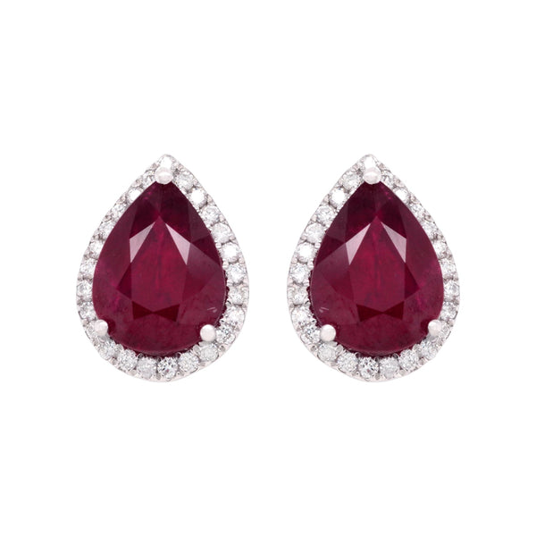 3.16ct Ruby Stud earrings with 0.18ct diamonds set in 14K white gold
