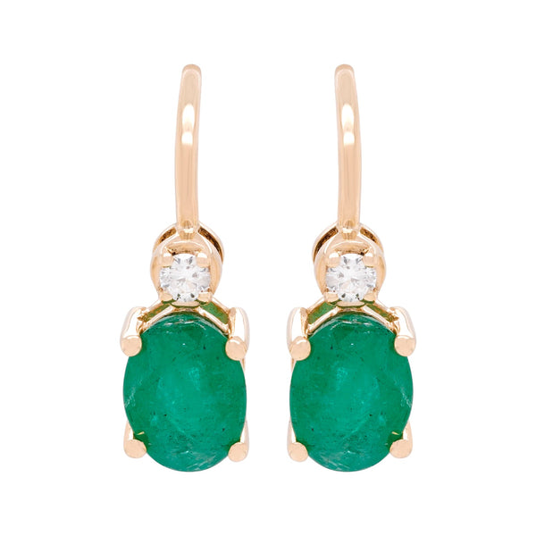 2.33 ct Emerald earrings with 0.11 ct diamonds set in 14K yellow gold