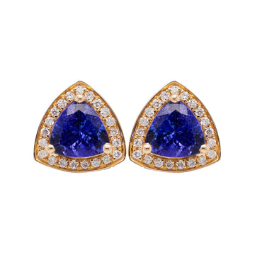 2.42tct Tanzanite Stud earrings with 0.24tct diamonds set in 14K yellow gold