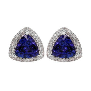 8.98ct Tanzanite Stud earrings with 0.66ct diamonds set in 14K white gold