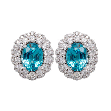 6.64ct Blue Zircon Stud Earring With 1.15tct Diamonds Set In 14kt White Gold