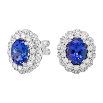 4.07ct Tanzanite Stud Earrings With 1.15tct Diamonds Set In 14kt White Gold