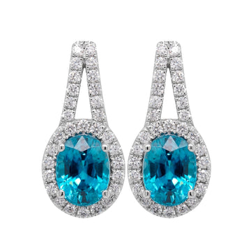 5.11ct Blue Zircon Earring With 0.55tct Diamonds Set In 14kt White Gold
