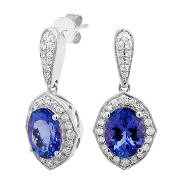 4.08ct Tanzanite Earrings With 0.56tct Diamonds Set In 14kt White Gold