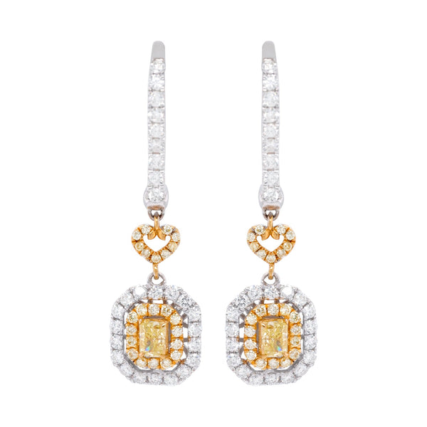 0.45ct Yellow Diamond earrings with 0.89ct diamonds set in 18K two tone gold
