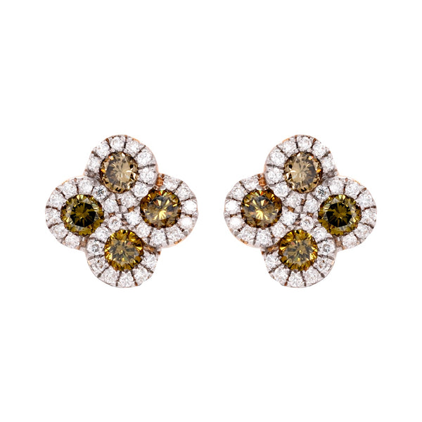 0.80ct Yellow Diamonds Stud Earring with 0.29ct diamonds set in 14K yellow gold