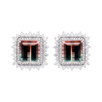 11.15tct Tourmaline Stud earrings with 1.50tct diamonds set in 14K white gold