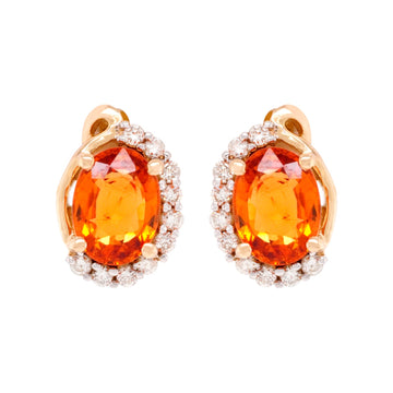 3.5ct Mandarin Garnet Stud Earring with 0.32ct diamond set in 14K white gold