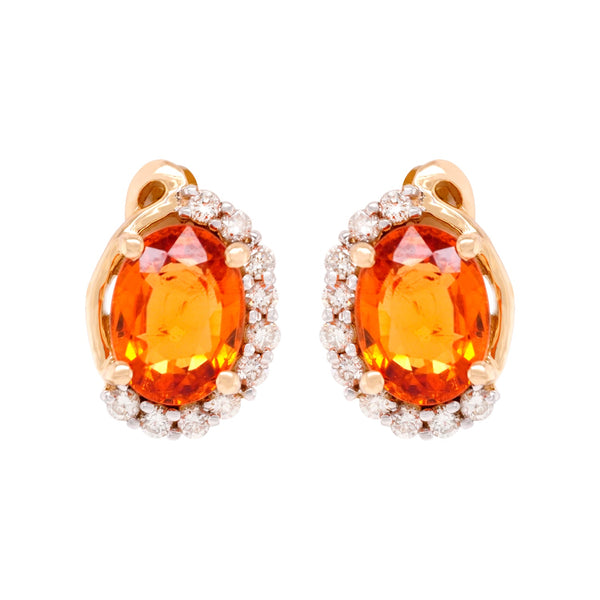 3.5ct Mandarin Garnet Stud Earring with 0.32ct diamond set in 14K white gold