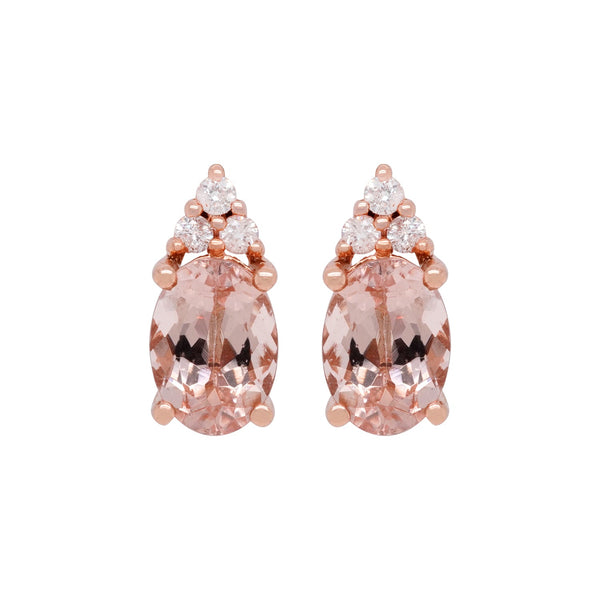 1.73tct Morganite Stud earrings with 0.09tct diamonds set in 14K rose gold