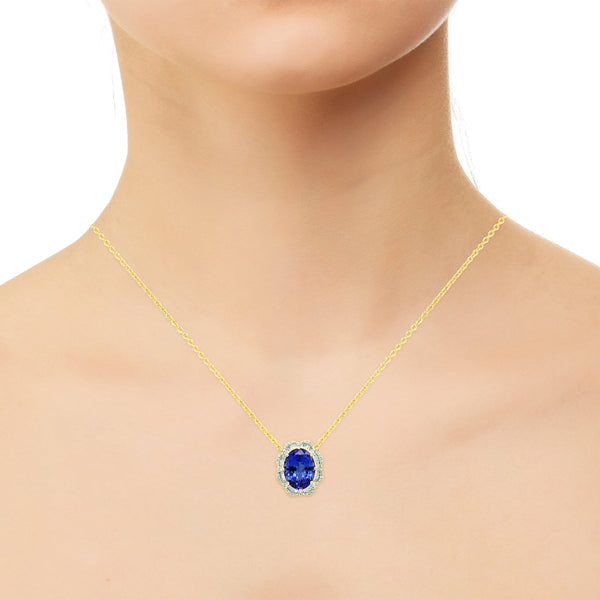 6.61Ct Tanzanite Necklace With 0.57Tct Diamonds Set In 14K Yellow Gold