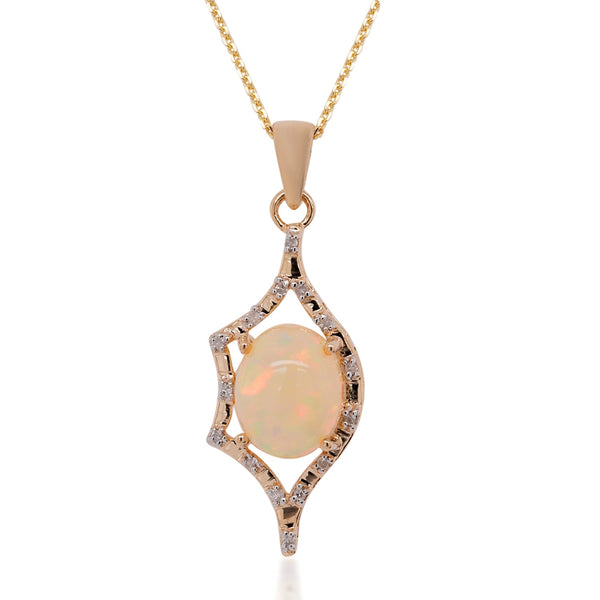2.20ct Opal pendant with 0.065tct diamonds set in 14K yellow gold