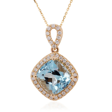2.78ct Aquamarine pendant with 0.21tct diamonds set in 14K yellow gold