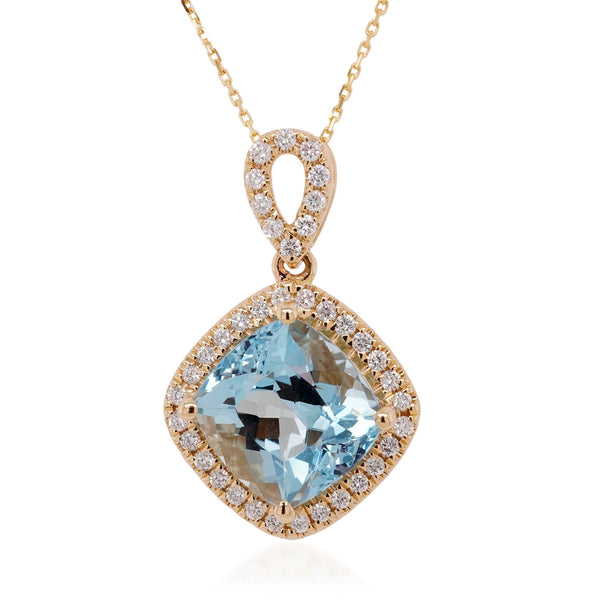 2.78ct Aquamarine pendant with 0.21tct diamonds set in 14K yellow gold